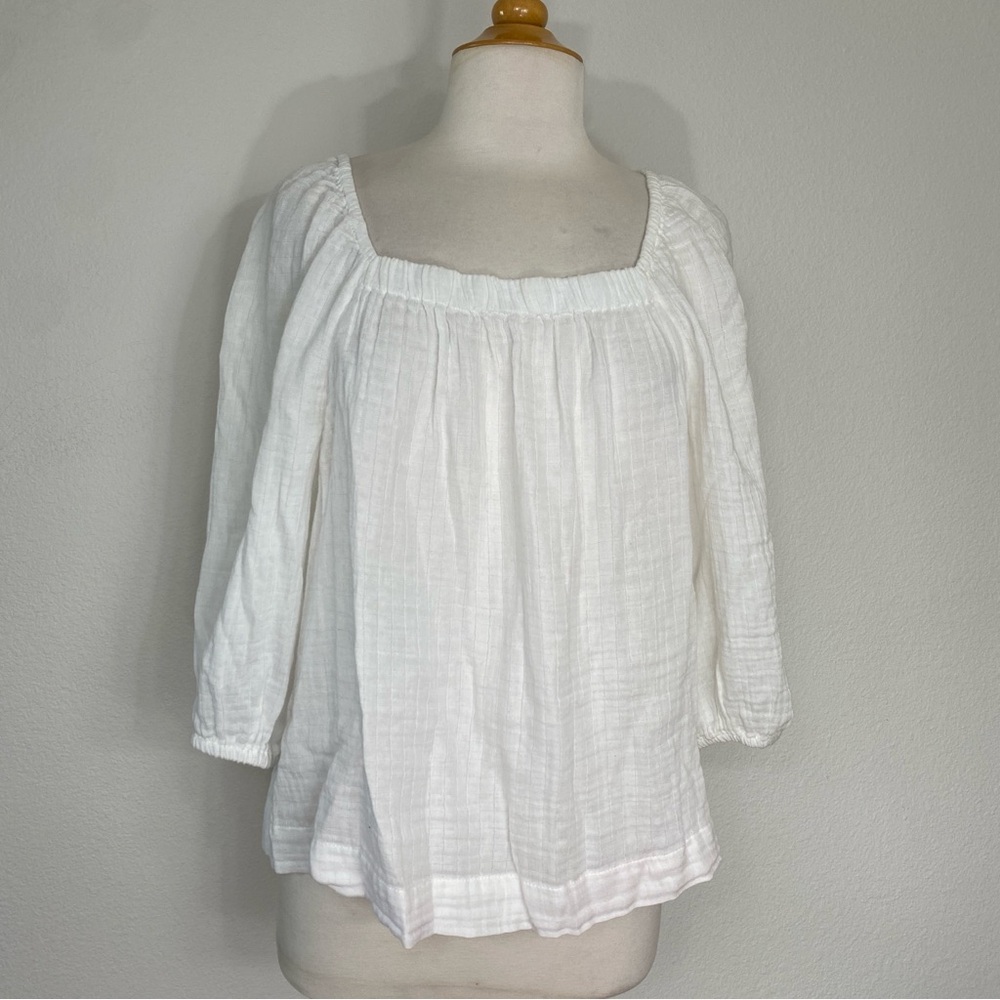 Sanctuary Women's White Gauzy Soft Cotton Balloon Sleeve Boxy Blouse Top Size XL